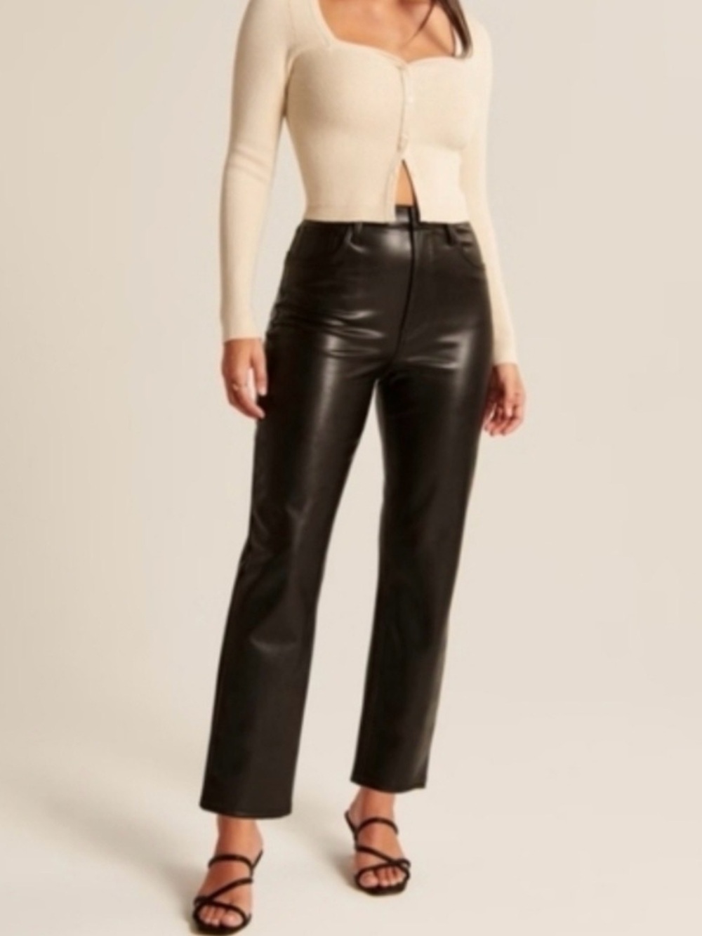 Abercrombie & Fitch Curve Love Ankle Straight Ultra High Rise Vegan Leather Pant
